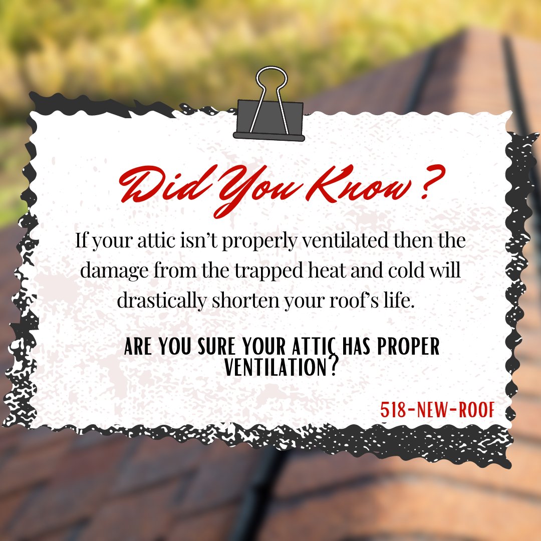 HomeEvolution's tweet image. Is your attic properly ventilated? 
Why haven&apos;t you called Home Evolution to make sure, it&apos;s FREE! 🚨🚨
518-NEW-ROOF
#roof #home #homebuyingtips #roofing #homerenovation #roofingcontractor #homeevolution #SmallBusiness #Trending #TrendingNow #upstateNY