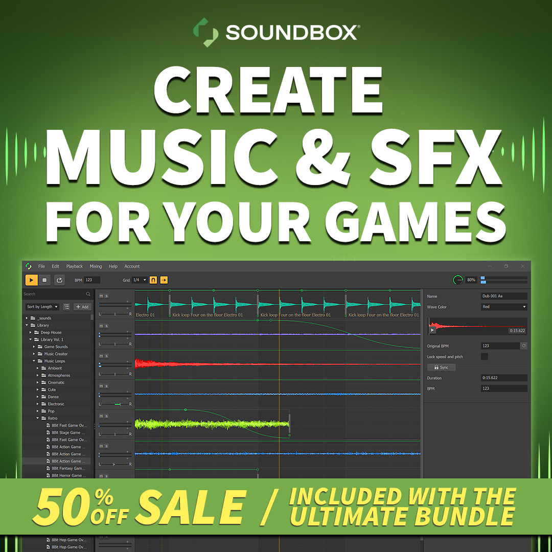 buildbox's tweet image. Get 50% Off Soundbox or the Ultimate Bundle which now also includes Soundbox + Buildbox Classic Pro + Buildbox 3 Pro! 

Learn more here: bit.ly/3RET9f1

#gamedev #audiosoftware #soundbox #sale