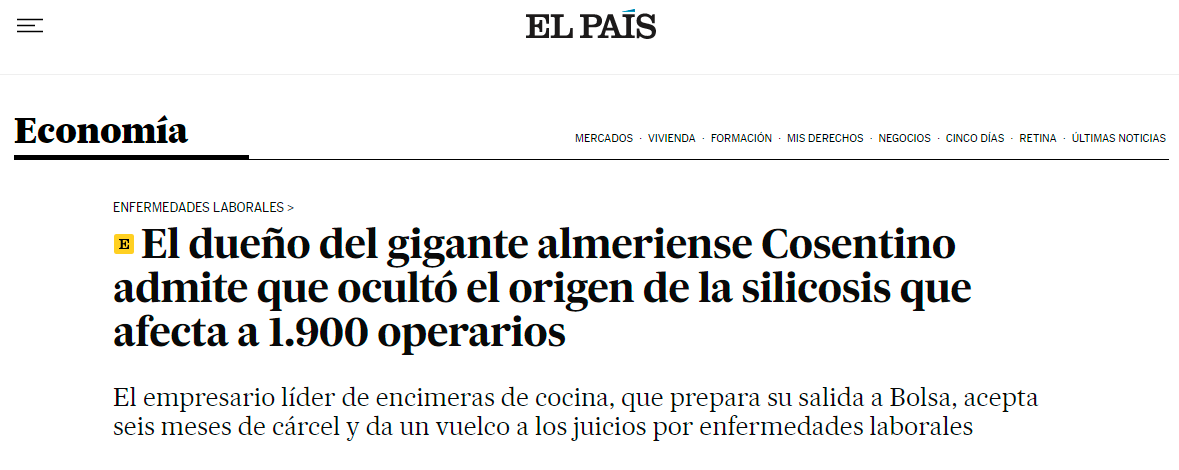 La silicosis fue la primera enfermedad professional reconocida en España y es objeto de normativa en materia de prevención desde los años 40. Incluso existe el Instituto Nacional de Silicosis

cronda.coop/es/Actualidad/…

Pero 80 años después, sigue matando. Y las empresas, mintiendo