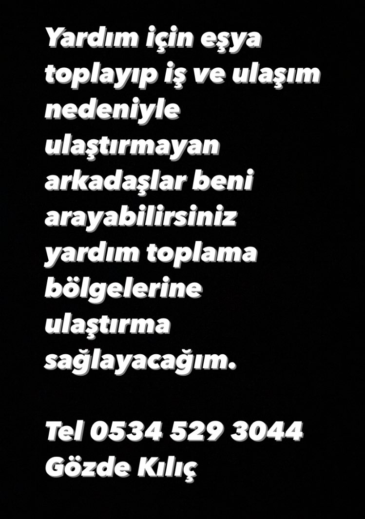 İstanbulda Ataşehir Bostancı ve çevresi kar dolayısıyla evden çıkamayan imkanı olmayan kişiler bana ulaşabilir toplama merkezlerine ulaşım sağlayacağım. 
#YARDIM #deprem #Turkey #hatayyardimbekliyor #AdıyamanYardımBekliyor #MARAS #TurkeyEarthquake #Turkiye #seferberlik