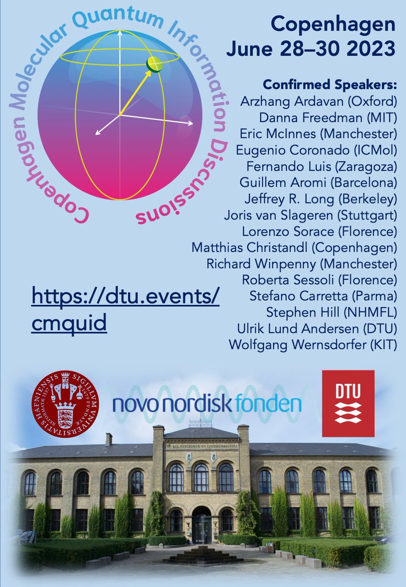 Kasper S. Pedersen (@kasperspedersen) on Twitter photo 📣We are happy to announce the COPENHAGEN MOLECULAR QUANTUM INFORMATION DISCUSSIONS (June 28-30, 2023), jointly organized by <a href="/CHEMUCPH/">Department of Chemistry, University of Copenhagen</a> and <a href="/ChemistryDtu/">DTU Chemistry</a> (<a href="/DTUtweet/">DTU</a> ) 🇩🇰⚛️
Read more and apply for participation here: dtu.events/cmquid/ 📣We are happy to announce the COPENHAGEN MOLECULAR QUANTUM INFORMATION DISCUSSIONS (June 28-30, 2023), jointly organized by <a href="/CHEMUCPH/">Department of Chemistry, University of Copenhagen</a> and <a href="/ChemistryDtu/">DTU Chemistry</a> (<a href="/DTUtweet/">DTU</a> ) 🇩🇰⚛️
Read more and apply for participation here: dtu.events/cmquid/