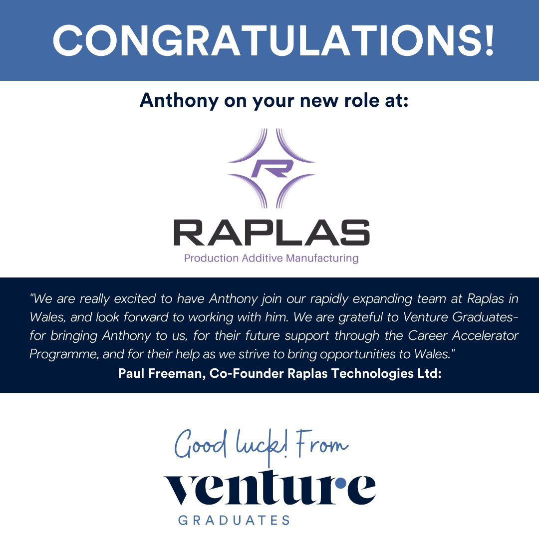 GraduateVenture's tweet photo. Congratulations Anthony on securing your role as a Graduate Trainee in Marketing & Sales at RAPLAS Technologies Ltd.
#JoinTheVenture #ProgressToSuccess #career #congratulations #newjob https://t.co/kXufp3ntTL