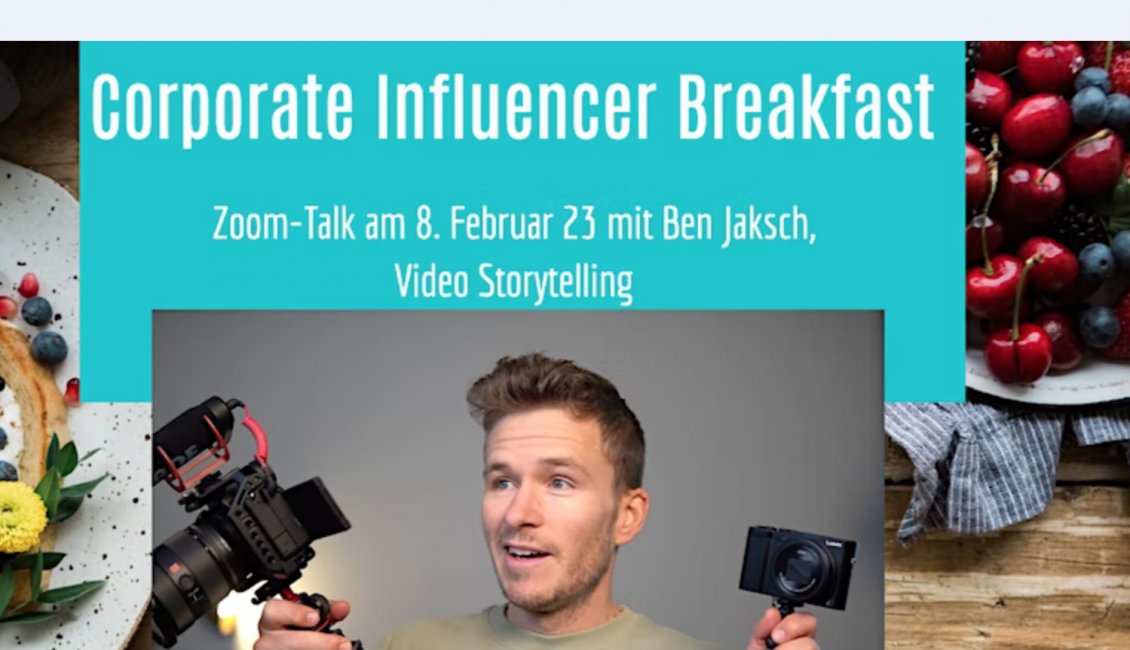 Corporate Influencer Breakfast Video Storytelling webinar-magazin.de/webinar/corpor… @klauseck Breakfast Talk mit Benjamin Jaksch über Video Storytelling #CorporateInfluencerBreakfast