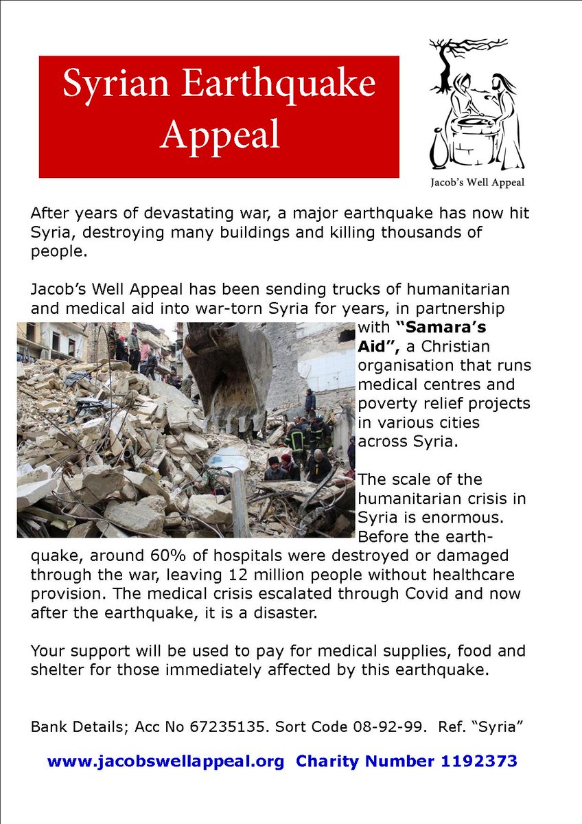 After yrs of devastating war, a major earthquake has now hit Turkey &amp; Syria, killing thousands of people.
Financial support is needed urgently to help those most badly affected. 
For more details please visit our Website.
Thank you for your support