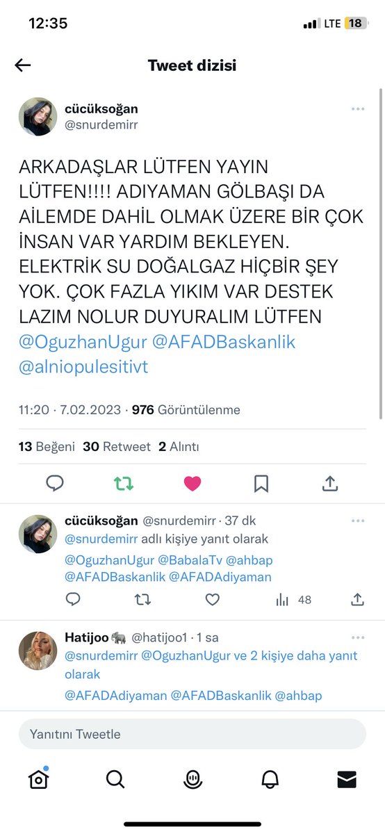hatijoo1's tweet photo. @bengidemem @snurdemirr Adıyaman/ Gölbaşı ilçesinde yardım bekleyen insanlar var hala seslerini duyuralım lütfen https://t.co/nWXe3GMDOf
