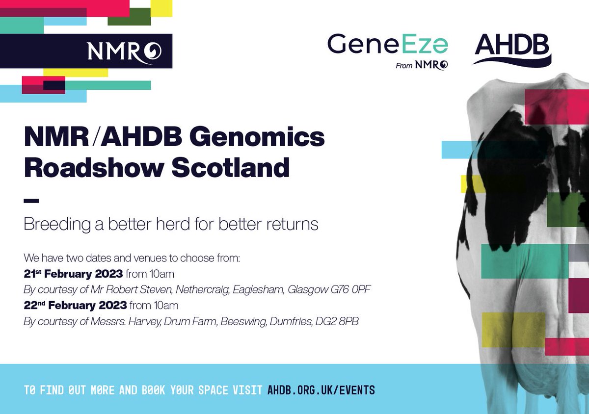 NMRgroup's tweet image. Breeding a better herd for better returns - Dumfries
The UK dairy herd’s genetic progress has accelerated at a fast pace since the introduction of genomic evaluations years ago. Join industry experts to learn about the latest developments in genomics.
bit.ly/NMRAHDB220223