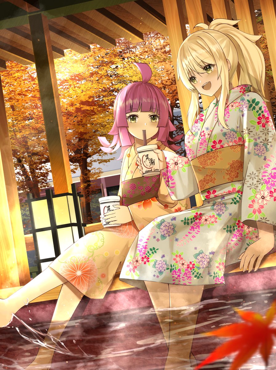 tennouji rina multiple girls 2girls pink hair japanese clothes kimono ahoge blonde hair  illustration images