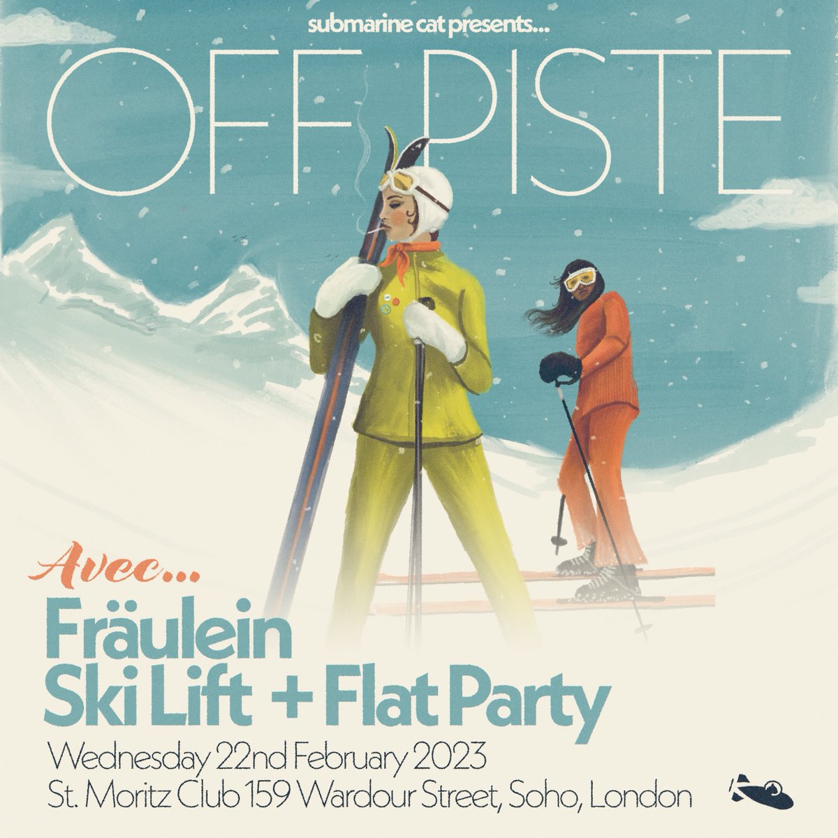 📢🎿 Dig out your ski gear, we’re throwing a party at St Moritz Club in Soho. We’re so excited to launch OFF PISTE, a night to showcase and celebrate some of our favourite bands in town. 📆 Wednesday 22nd Feb, doors 7:30PM ⛷ @frau13in @party_flat @helloskilift 🎟 FREE ENTRY