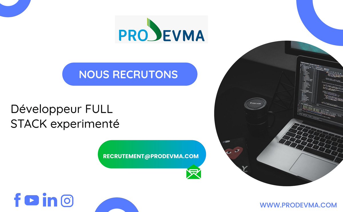 prodevma's tweet image. APPEL À CANDIDATURE ⭕️‼️

À la recherche d'un développeur full Stack expérimenté.

Vos missions :
- Développement web, Application et logiciel
NB📍: candidature à déposer avant le 22/02/2023
#prodevma #Recrutement #bamakomali #developpeur #developpeurweb #candidature