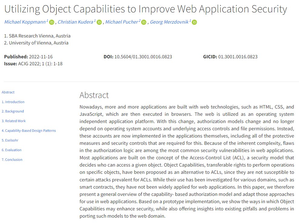 ACIG Journal (@acigjournal) on Twitter photo Check out an article by M. Koppmann, <a href="/kudi10004/">Christian Kudera</a>, M. Pucher, and <a href="/gmerzdovnik/">Georg Merzdovnik</a> and find out how they analyze the capability-based #authorization model and adapt these approaches for #webapplications. | #cybersecurity #websecurity #vulnerabilities |<a href="/NASK_pl/">NASK</a> <a href="/SBA_Research/">SBA Research - Science for better security</a> <a href="/AGasztold/">Aleksandra Gasztold</a> Check out an article by M. Koppmann, <a href="/kudi10004/">Christian Kudera</a>, M. Pucher, and <a href="/gmerzdovnik/">Georg Merzdovnik</a> and find out how they analyze the capability-based #authorization model and adapt these approaches for #webapplications. | #cybersecurity #websecurity #vulnerabilities |<a href="/NASK_pl/">NASK</a> <a href="/SBA_Research/">SBA Research - Science for better security</a> <a href="/AGasztold/">Aleksandra Gasztold</a>