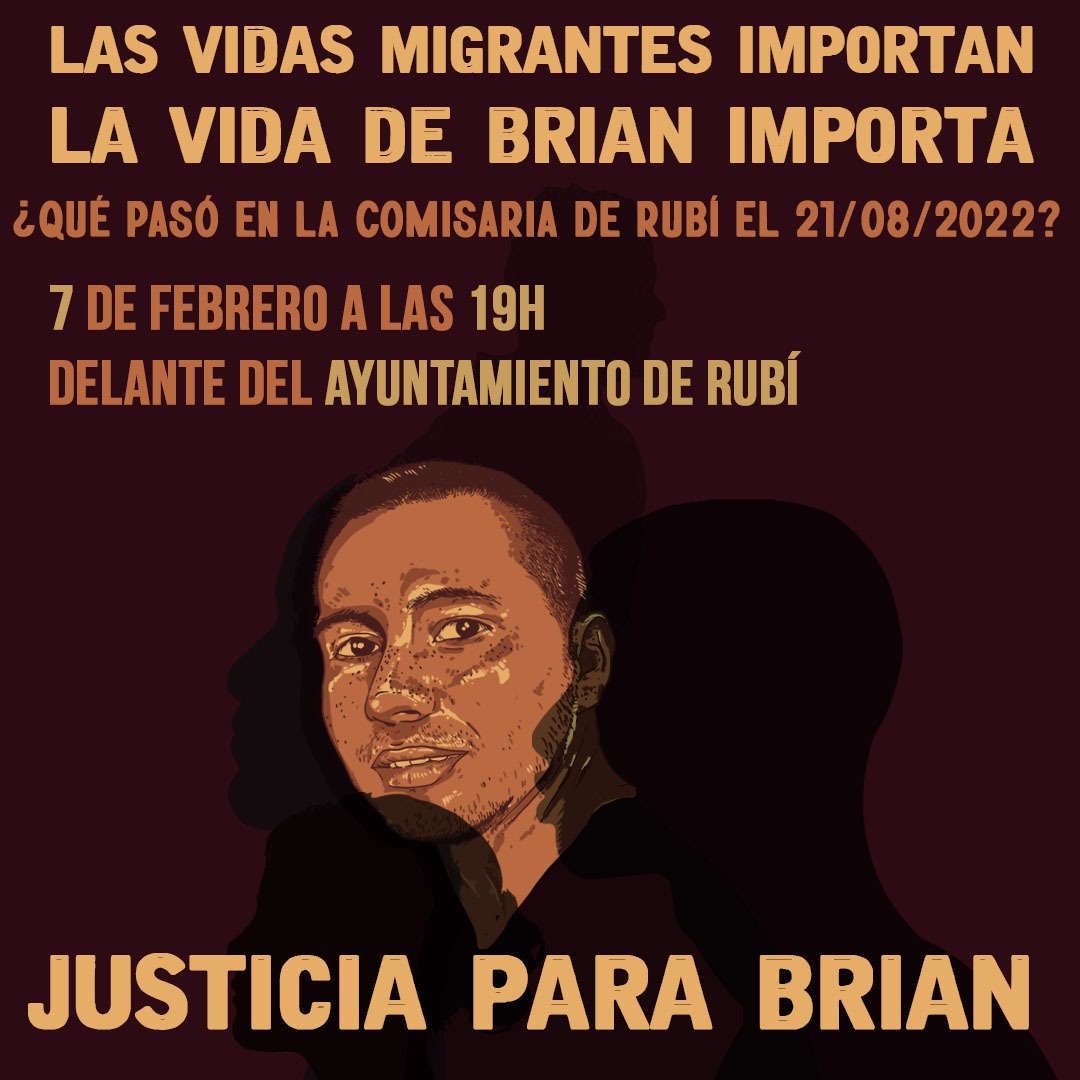 ⛈️Avui, plogui o nevi, sortim a cridar #JusticiaParaBrian, jove colombià mort a comissaria dels @mossos de #Rubí

MANIFESTACIÓ
⏲️a les 19h
📍Davant l'Ajuntament de Rubí (@AjRubi)

#LasVidasMigrantesImportan
La Vida de #BrianRios importa!

#AbusDePoder
#NegligènciaMèdica
#Racisme