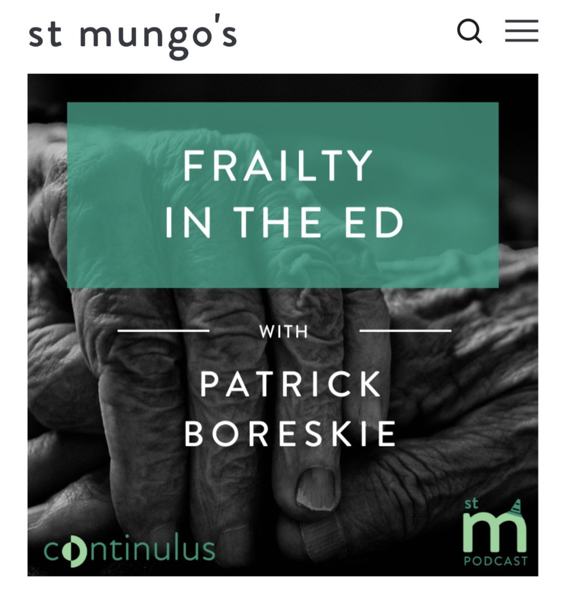 Honored to be asked by @eoghan_colgan to be a guest on the St Mungos podcast, highlighting a lecture on @continulus #Frailty in the emergency medicine setting #foamed