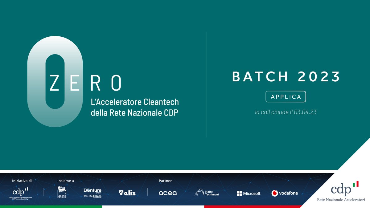 LUISS EnLabs (@luissenlabs) on Twitter photo Al via ZERO, l'Acceleratore di startup Cleantech della Rete Nazionale Acceleratori di <a href="/GruppoCDP/">Cassa Depositi e Prestiti</a> lanciato da CDP Venture Capital, <a href="/eni/">eni</a> attraverso Joule la scuola per l'impresa, LVenture Group <a href="/centroELIS/">ELIS</a> <a href="/AceaGruppo/">Acea Gruppo</a> @MaireTecnimont <a href="/Microsoft/">Microsoft</a> <a href="/VodafoneIT/">Vodafone it</a> ►bit.ly/3YwEIM0 Al via ZERO, l'Acceleratore di startup Cleantech della Rete Nazionale Acceleratori di <a href="/GruppoCDP/">Cassa Depositi e Prestiti</a> lanciato da CDP Venture Capital, <a href="/eni/">eni</a> attraverso Joule la scuola per l'impresa, LVenture Group <a href="/centroELIS/">ELIS</a> <a href="/AceaGruppo/">Acea Gruppo</a> @MaireTecnimont <a href="/Microsoft/">Microsoft</a> <a href="/VodafoneIT/">Vodafone it</a> ►bit.ly/3YwEIM0