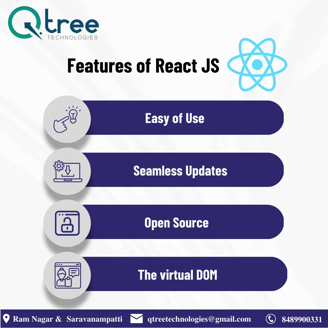 Qtreetech's tweet image. React JS is a versatile JavaScript library for building interactive user interfaces easily.
Join Now! Call us at 8489900331 or Mail to qtreetechnologies@gmail.com
#reactcoachingincoimbatore #reactjstutorial #reactjstrainingincoimbatore