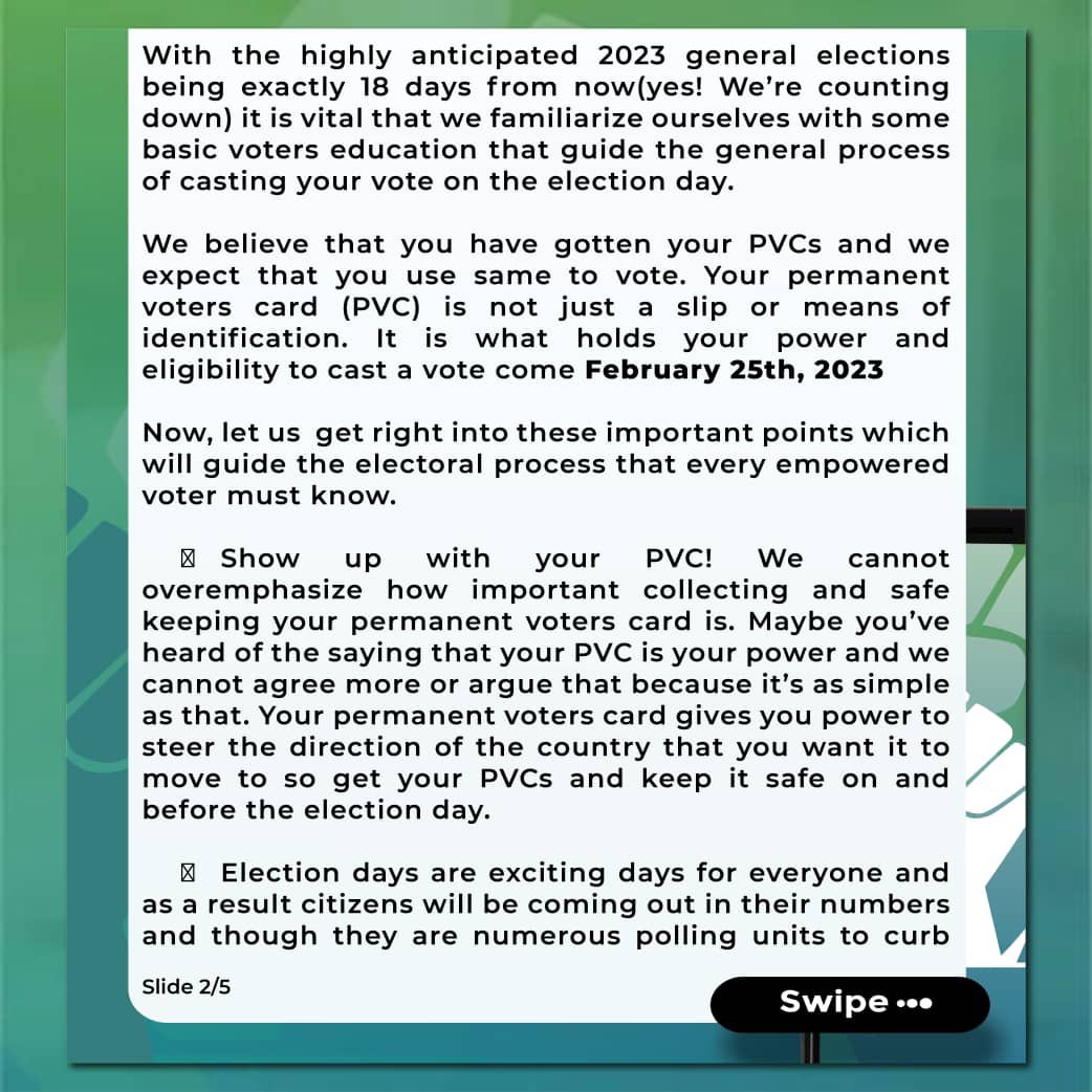YOUthVOTE23's tweet photo. Are you a first time voter or returning voter and need some basic tips for the coming elections, then this is for you!                                                             #YOUthVOTE #NigeriaDecides2023 https://t.co/47QeUJIABE