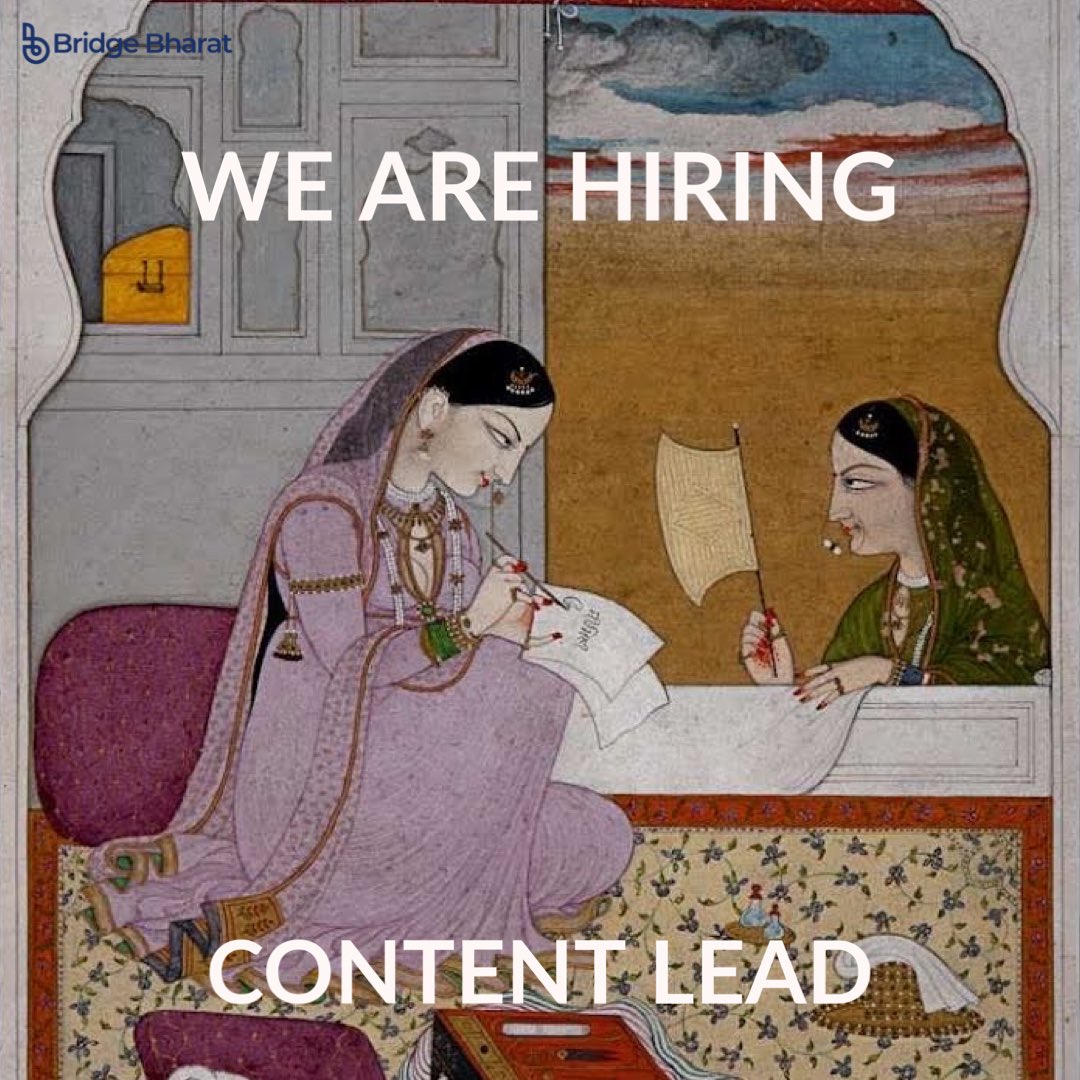 singhaakankshaa's tweet photo. https://t.co/bNZ0gEthBI 

Looking for someone to lead content at Bridge Bharat as we uncover this gem of a nation! 

Please write to us at aakanksha@bridgebharat.com 

#hiring #contentlead #jobopportunity https://t.co/Izga8W76Bq