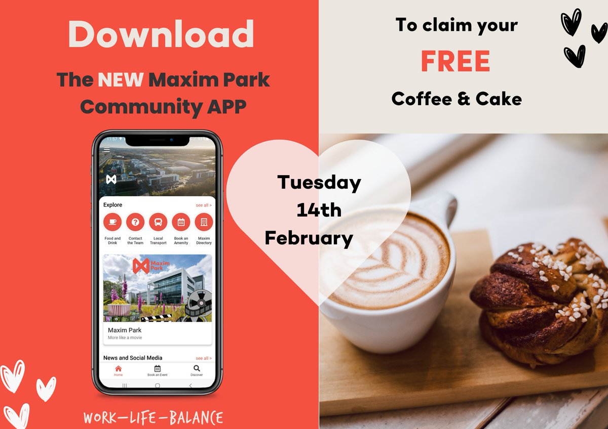 MaximScotland's tweet image. COMING SOON!!!  DOWNLOAD the new Maxim app &amp;amp; Claim your FREE coffee &amp;amp; cake.

Make the switch between: 14th Feb- 1st March.

Available from app &amp;amp; google stores soon 😊

#communityapp #community #discounts  #giveaway #worklifebalance #maximpark