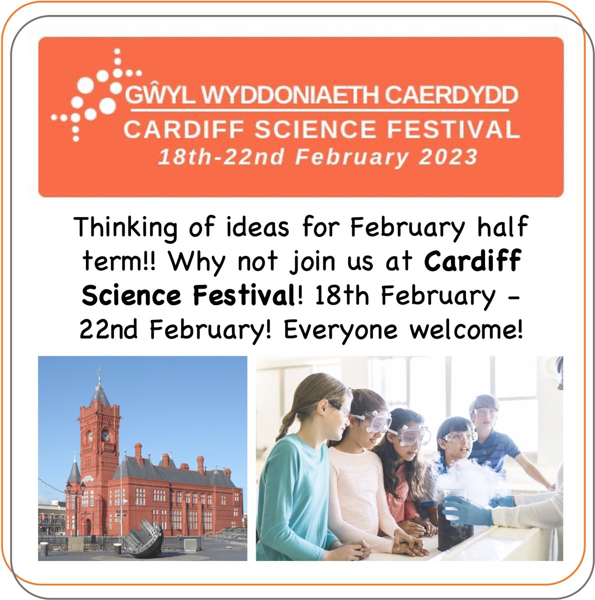 Thinking of ideas for Feburary half term!! Why not join us at Cardiff Science Festival! 18th - 22nd February! Everyone welcome! cardiffsciencefestival.co.uk #CardiffScienceFestival #CSF #Cardiff #CardiffCity #CardiffCityCentre #CardiffBay #familyfun