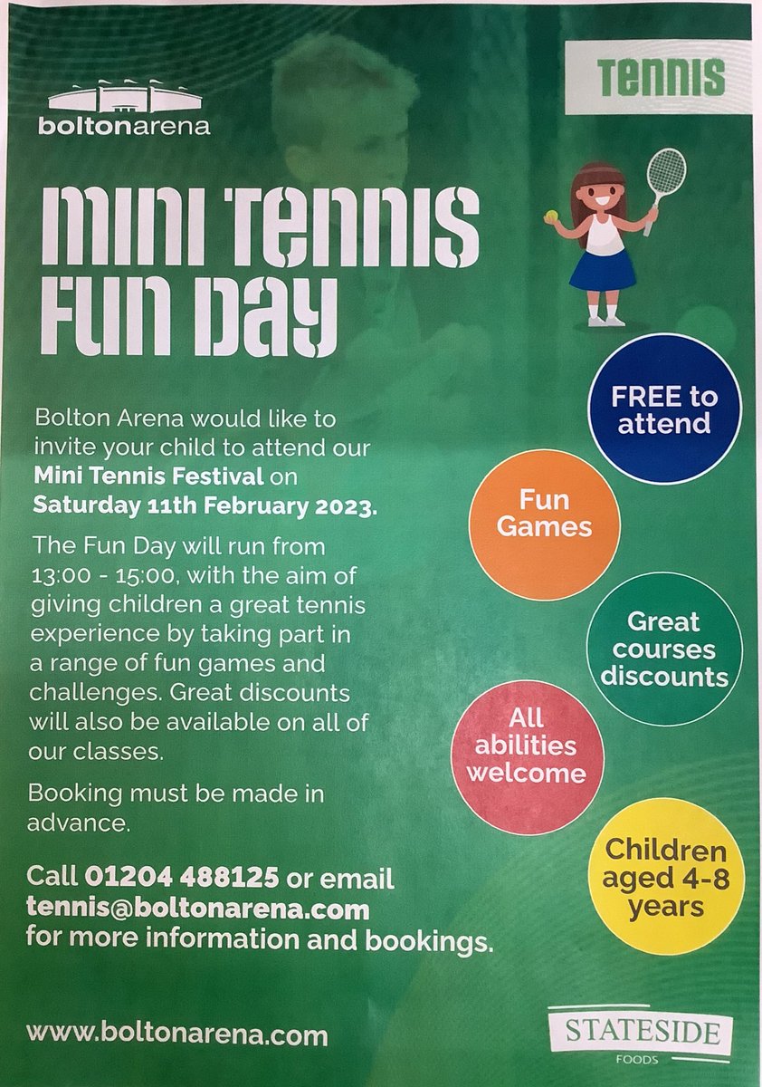 Free Mini Tennis fun day in Bolton this weekend for 4-8 year olds! 🎾🏓👟