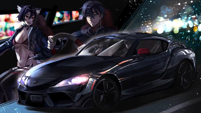 skebで描いたVTuberさん&amp;車の絵 