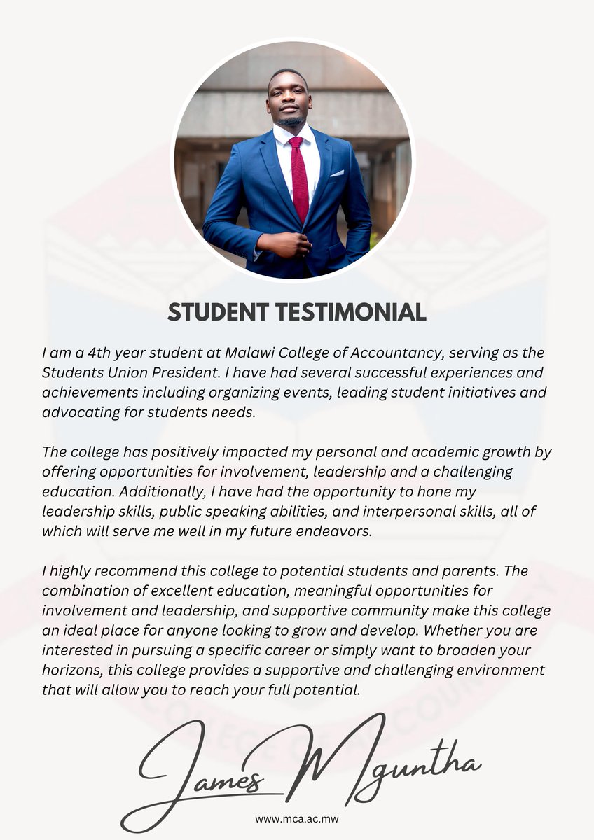 Achieving more with Malawi College of Accountancy
#studenttestimonials
#mca_a_class_apart