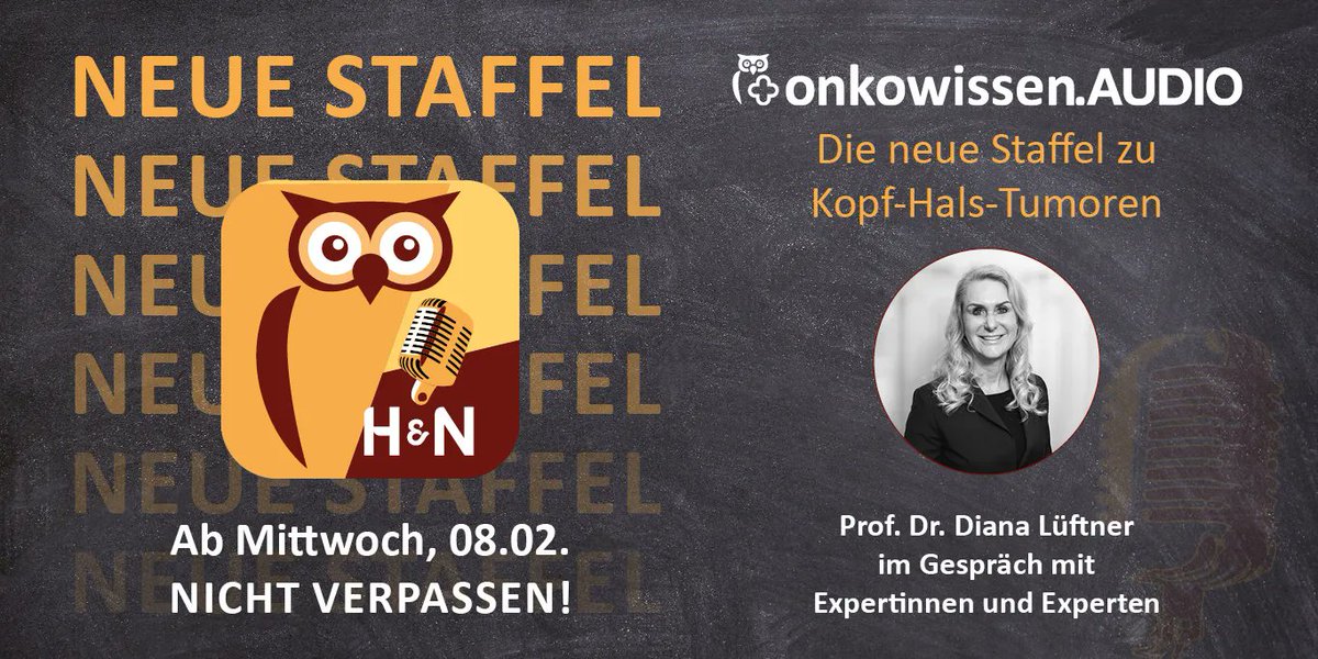 Morgen startet die neue Staffel von #onkowissenAUDIO. <a href="/DLueftner/">Prof. Dr. med. Diana Lüftner</a> im Gespräch mit Expertinnen und Experten zu verschiedenen Themen rund um Kopf-Hals-Tumoren. Nicht verpassen und ab 08.02. reinhören unter onkowissen.audio