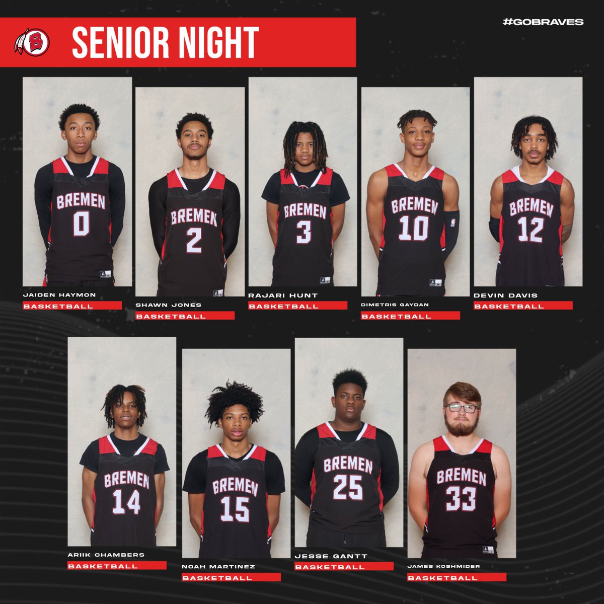 Braves_Varsity's tweet photo. 🏀#GAMEDAY #SENIORNIGHT 🏀
🆚 Shepard
📍 Bremen High School
⏰ 6:00pm Tip-Off
#GoBraves #TheStandardIsTheStandard 🔴⚪️⚫️ https://t.co/vLgYLVMPpY