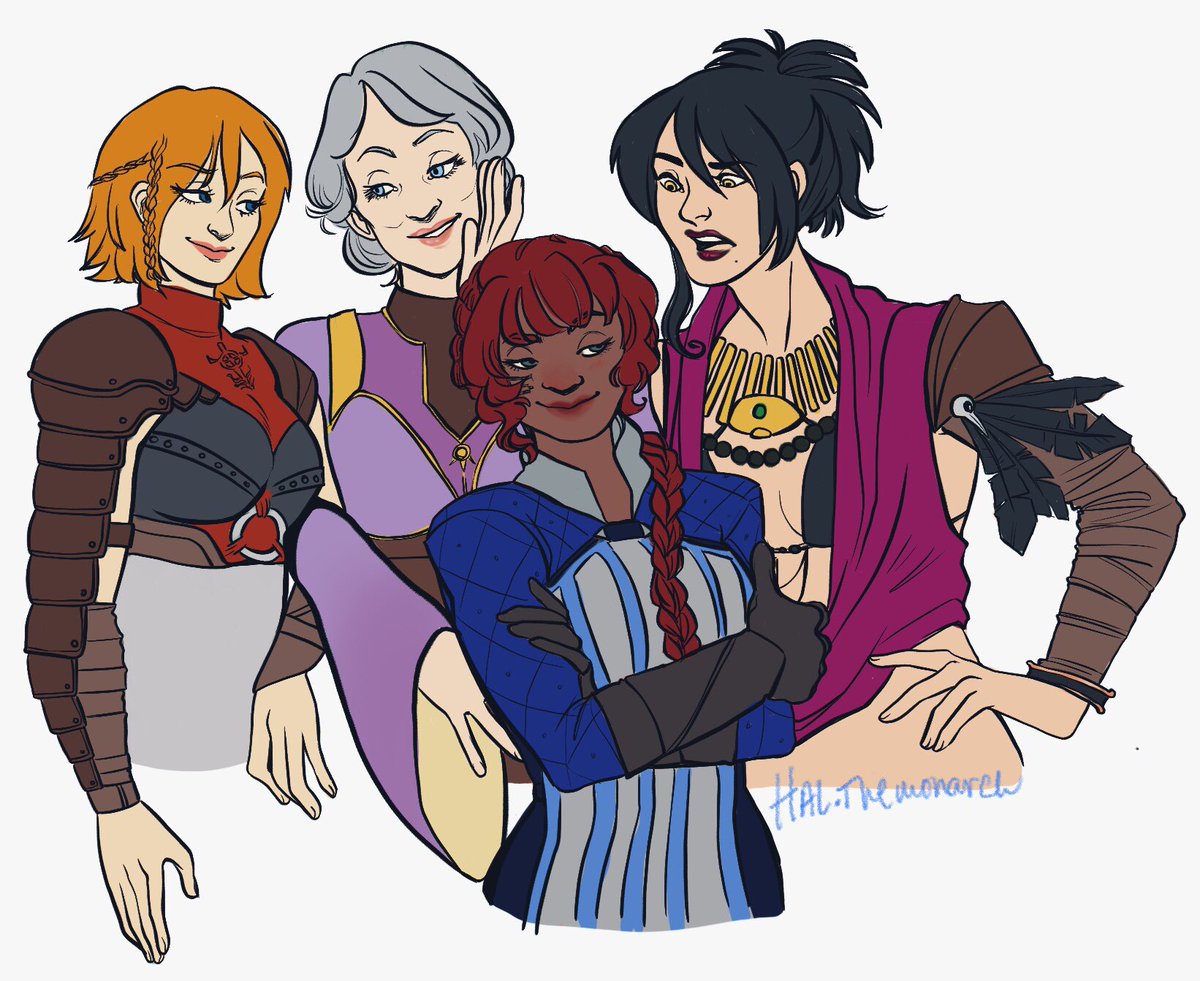 hal_themonarch's tweet photo. my little girly gucci gang ✨replaying dao!  #morrigan isnt having a good time. #dragonageorigins #leiliana #wynne https://t.co/c681BHwBkC