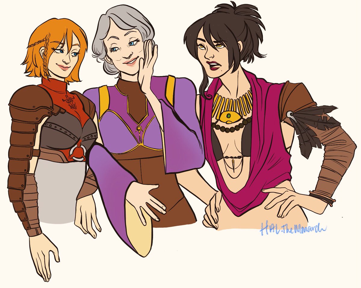 hal_themonarch's tweet photo. my little girly gucci gang ✨replaying dao!  #morrigan isnt having a good time. #dragonageorigins #leiliana #wynne https://t.co/c681BHwBkC