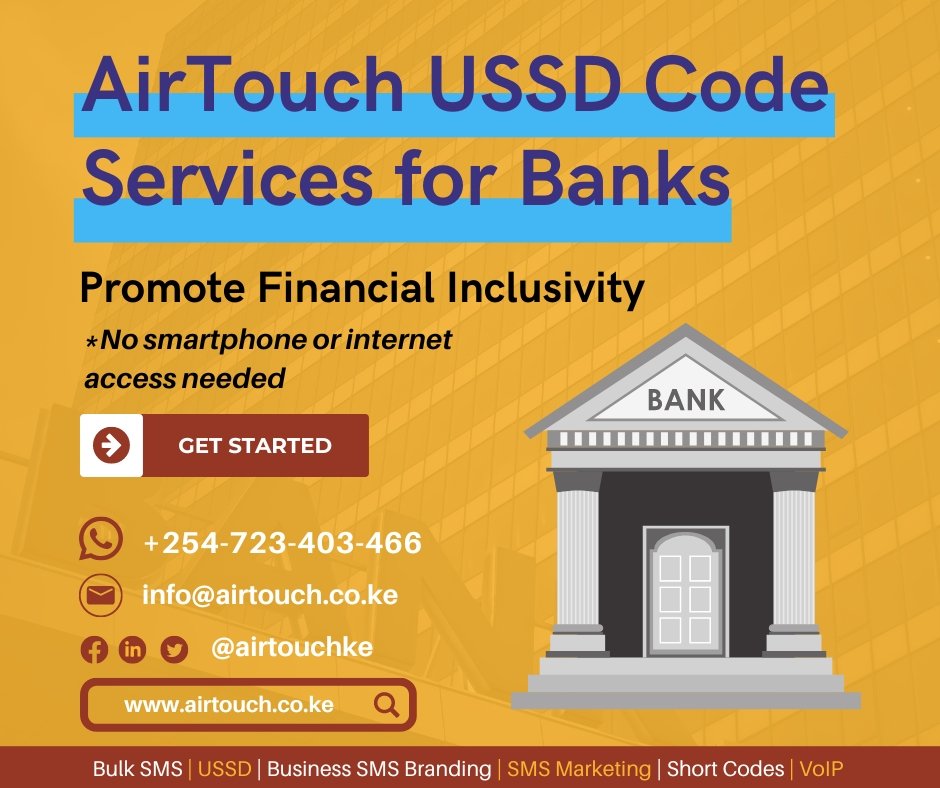 AirTouchKe's tweet photo. Mobile banking promotes financial inclusivity by allowing people without smartphones or internet access to access your services remotely
Here's how👉https://t.co/03jt9p9Gtx
Get a USSD code &amp; achieve this goal faster
☎️ 0723 403466 
#Banking #MainaAndKingangi https://t.co/xtcyEIre1k