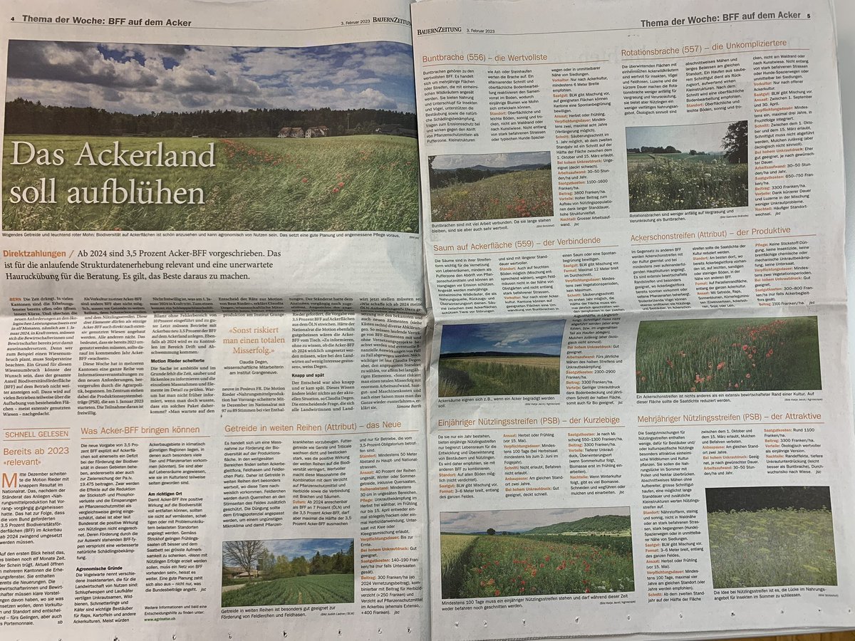 Biodiversitätsförderflächen auf dem Acker

gute Übersicht zu den in der Schweiz vorhandenen Programme @BauernZeitung1 

Siehe auch agrinatur.ch