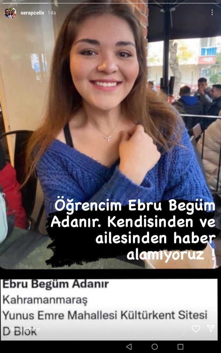 NagueyFiliz's tweet photo. KAHRAMANMARAŞ'TA OLUP DA BİNANIN DURUMU HAKKINDA DAHİ OLSA BİLGİ VEREBİLECEK OLAN VARSA BİZE ULAŞABİLİR Mİ? 😞
LÜTFEN https://t.co/BJZCp0Gijl