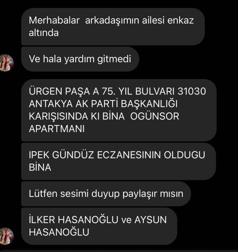 simsiyahdeniz's tweet photo. GÖRENLER LÜTFEN RT YAPSIN LÜTFEN ❗️❗️❗️ 
#deprem #Hatay #hatayyardimbekliyor https://t.co/kEXfuVVy74