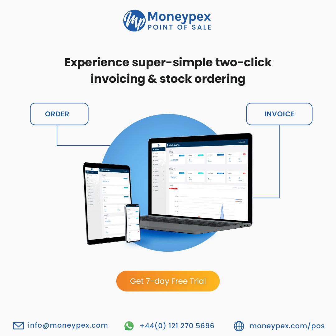 Moneypex lets you easily craft invoices, track stock levels and order stock through invoices in few clicks. 

Request free demo today!
info@moneypex.com
+44(0) 121 270 5696

#invocing #invoicingsoftware #possystem #cloudbased #pointofsale #POS #pos #moneypexpos