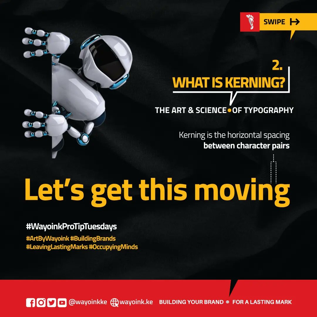 WayoinkKE's tweet photo. It also supports the reader quickly to find the beginning of each line. There are 3 main categories of spacing in typography. #WayoinkProTipTuesdays #Typography #Fonts #BuildingBrands #LeavingLastingMarks #OccupyingMinds #Brand101 https://t.co/S8XAR0e1si
