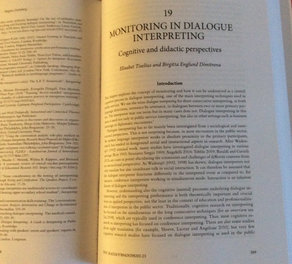 Patatranslat's tweet photo. Invited to cover in one chapter (all) cognitive aspects, AND related didactics, of dialogue #1nt, @tulkur and I did our best for Handbook of PSI. Super delighted to see it in print! Our gratitude to editors L Gavioli and C Wadensjö! https://t.co/4xzklcwcb7
