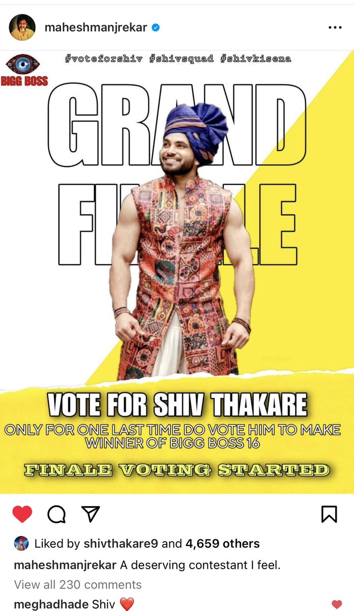 OKAYYYY WOWWWWWWW 

#MaheshManjreker the host of #BBMarathi himself supporting #ShivThakare𓃵 

Isse zada who needs what proof to know how much people are loving him!! 

VOTE KARO GUYS 
Lets make him win the trophy 🏆 

SHIV CHAL RAHA HAI 
MIGHTY WINNER SHIV 
#ShivThakare