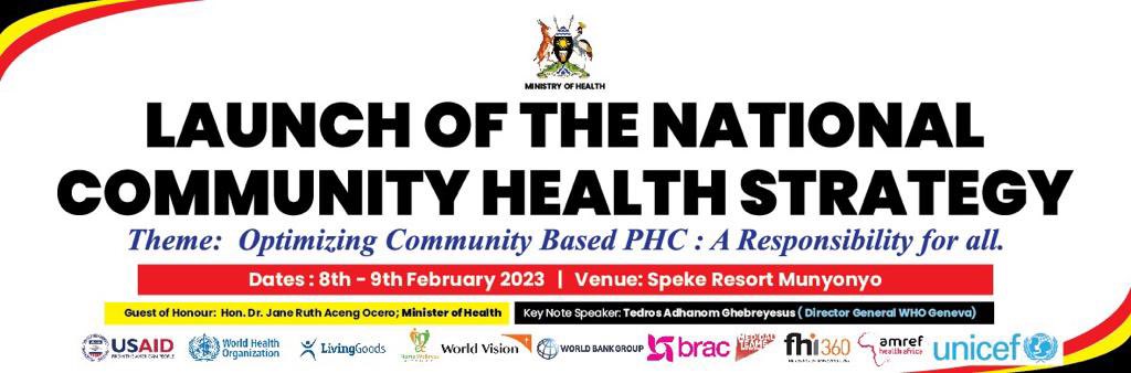 TrassyleenO's tweet photo. 8th-9th February @spekeresort Munyonyo. We launch the #NationalCommunityHealthyStrategy
#CommunityHealthWeek2023
@MinofHealthUG @ObulamuUganda @USAIDGH @WHO @LukangaSamuel1 @ https://t.co/5NGEyvZRIq