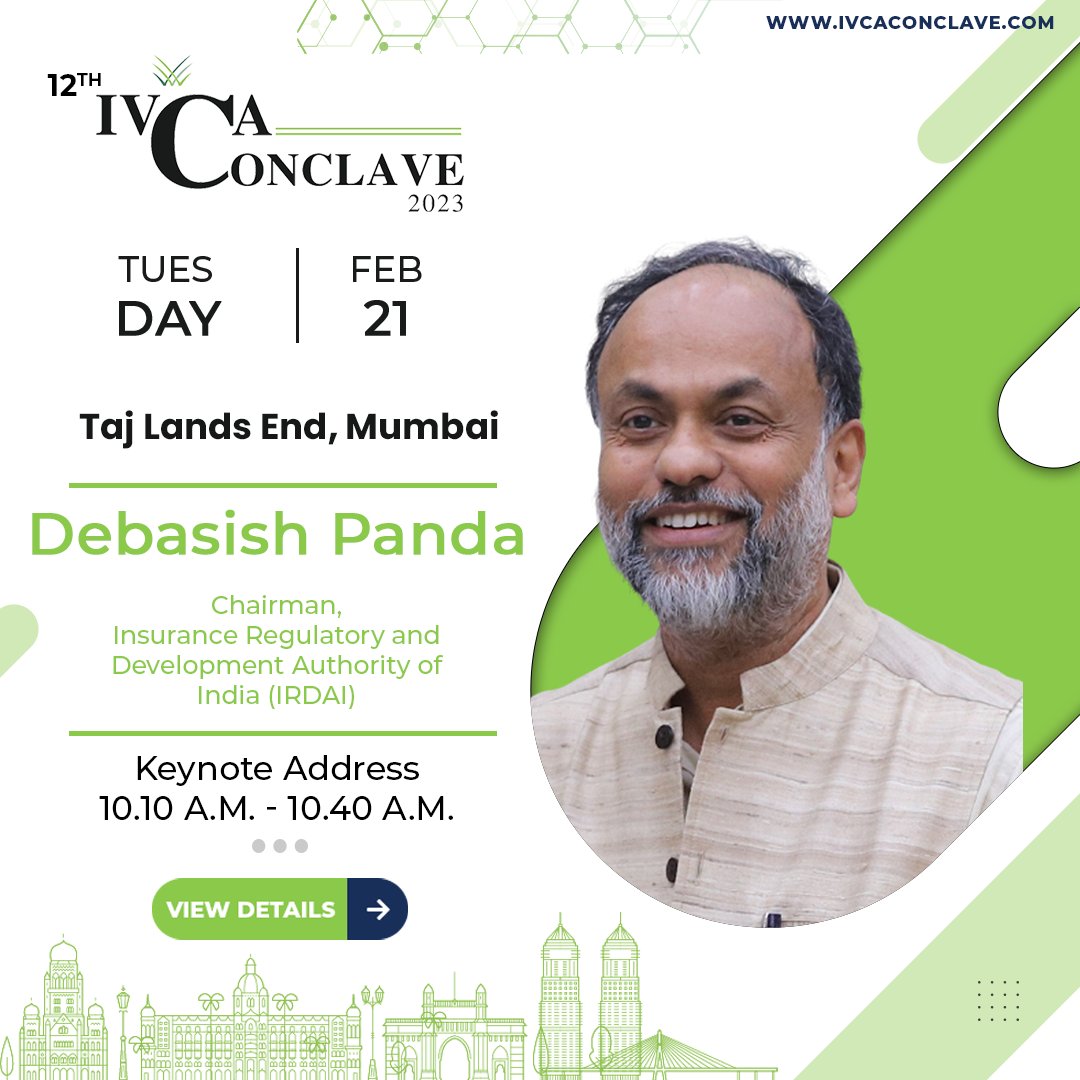 IndianVCA's tweet photo. We are honoured to have Debasish Panda, Chairman, Insurance Regulatory and Development Authority of India as a speaker at the @IndianVCA Conclave 2023, India's most impactful PE-VC event of the year. https://t.co/73Df3dbcQ0