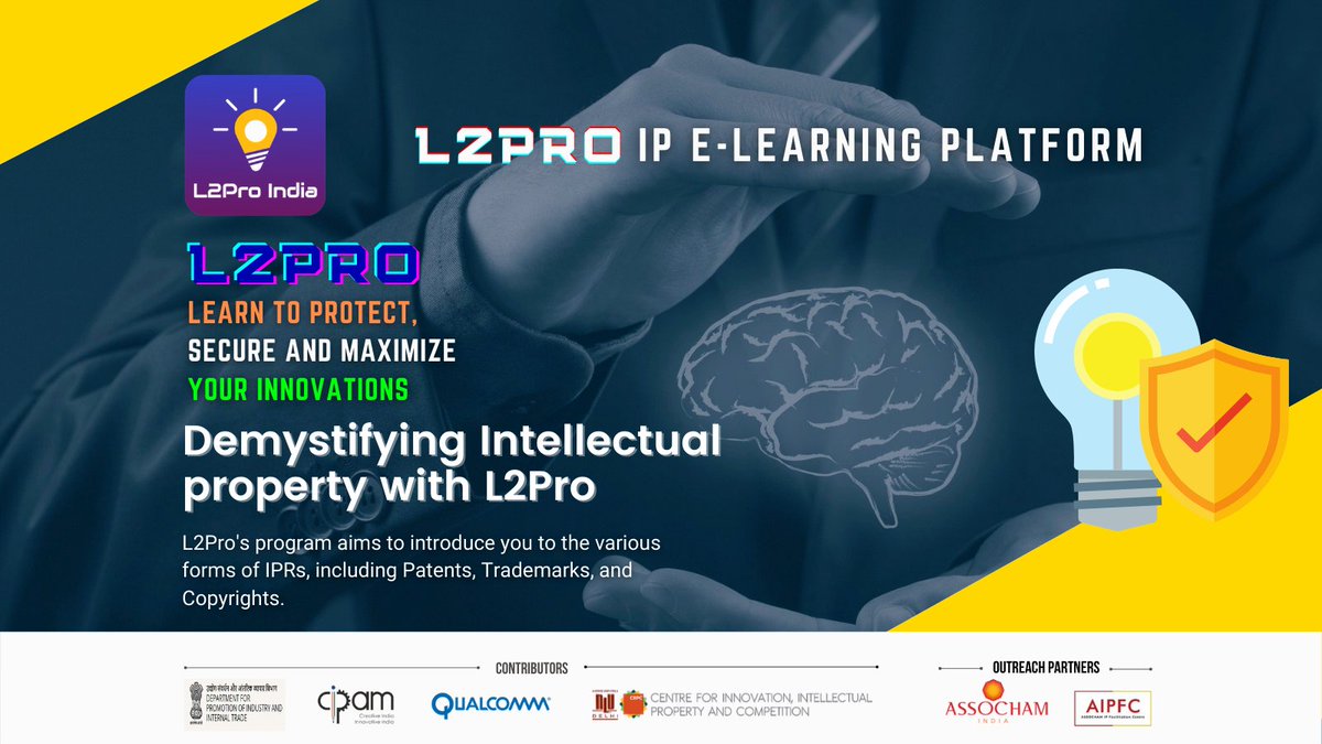 l2pro_india's tweet photo. Demystify Intellectual Property with L2Pro. Our program will teach you how to grow and protect your business by learning about IPRs, including #Patents, #Trademarks and #Copyrights.

Register Today: https://t.co/OjdAlZCWGV

#l2pro #intellectualproperty #L2ProIndia #learntoprotect https://t.co/2dvfqcWhIG
