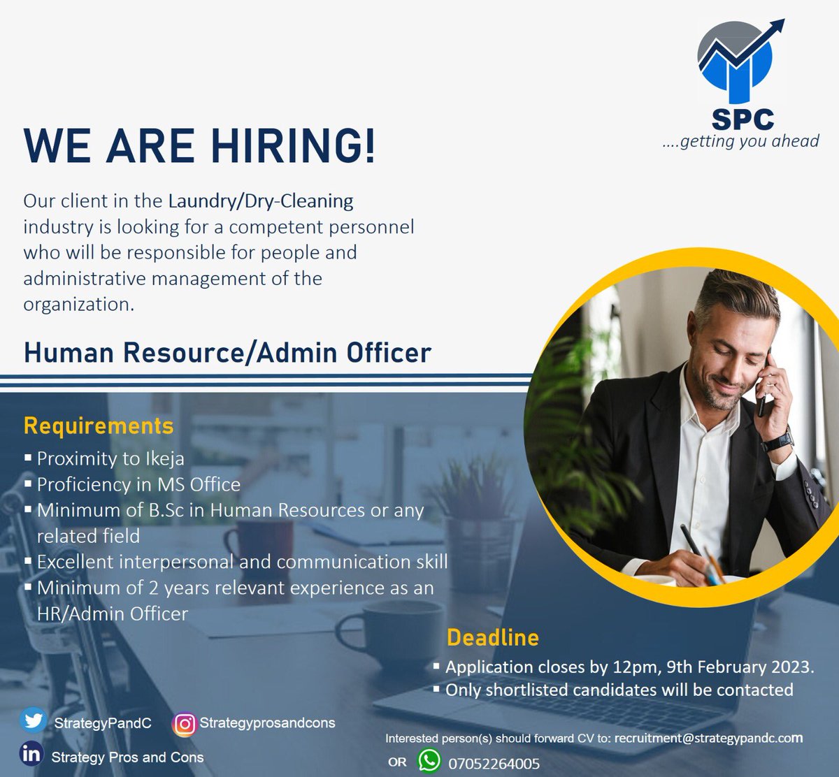 StrategyPandC's tweet photo. We are hiring! (Lagos)

Qualified candidates should send their CV to recruitment@strategypandc.com using the job title as the subject of the mail. 
You can also send a Whatsapp message: 07052264005 https://t.co/mYBDzq1pMZ