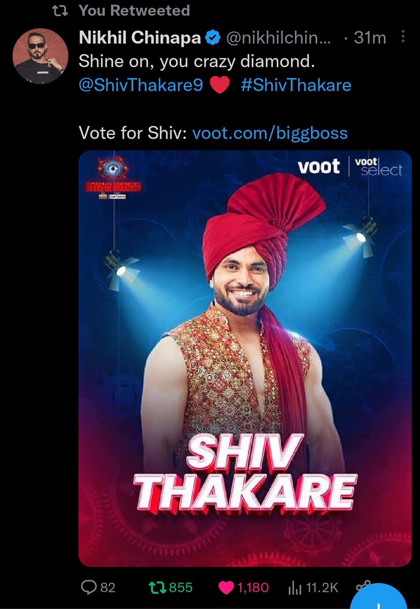 From the host of bbmarathi to the leaders of Roadies, everyone wants #ShivThakare to win & is supporting him in this journey <3

#bb16   
SHIV CHAL RAHA HAI