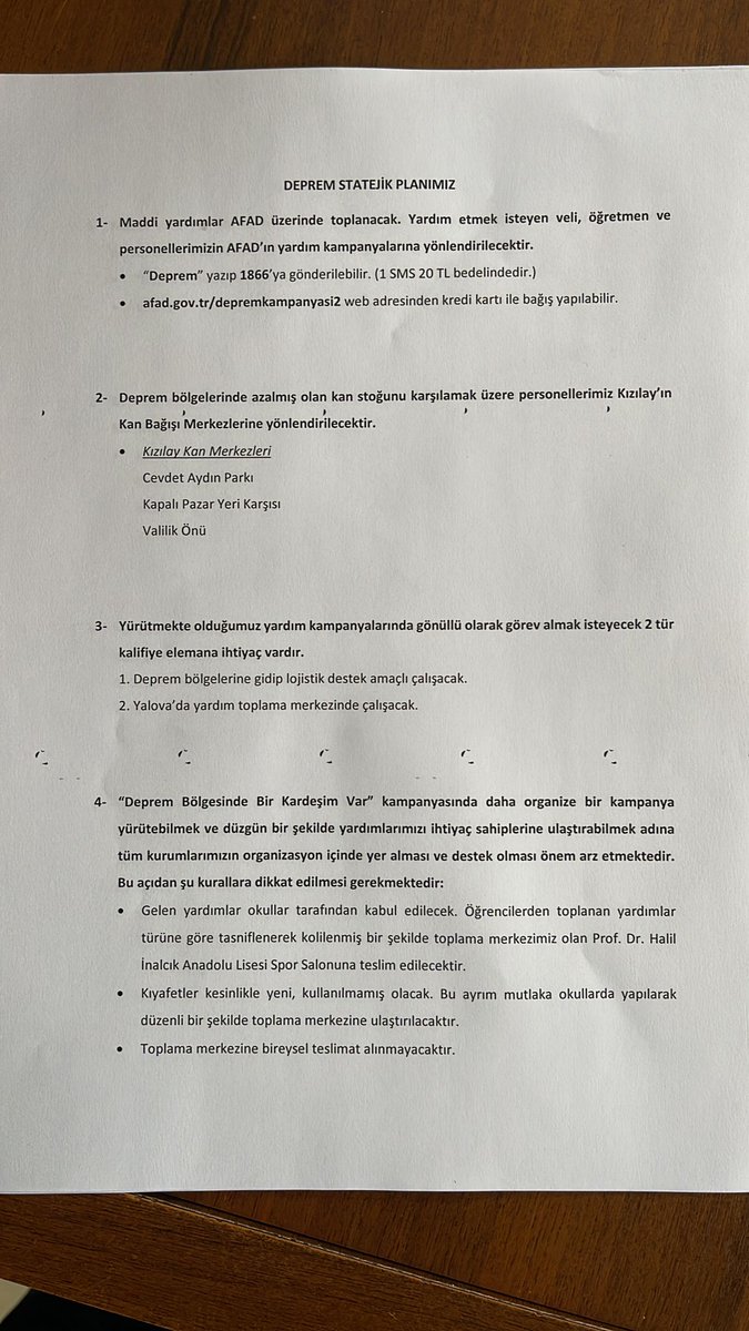 Yalova İl Milli Eğitim Müdürlüğü Deprem Strateji Planı