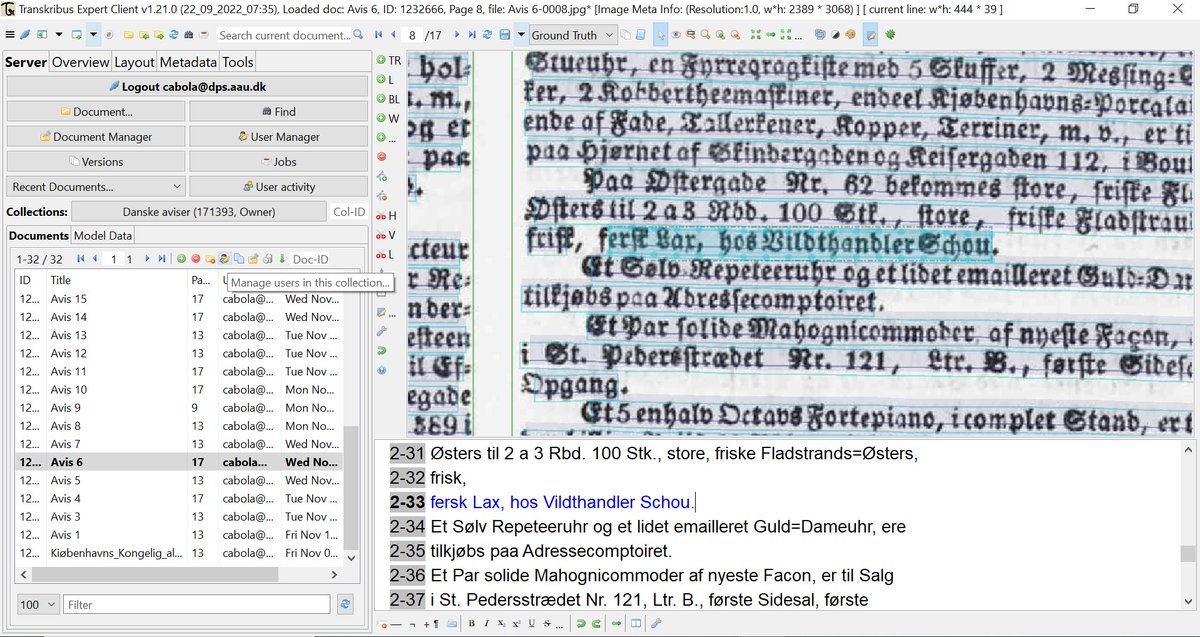 I dag skal jeg finpudse en 'Transkribus'-model, jeg har trænet til at læse gamle aviser på trykt gotisk. Ved hjælp af modellen kan jeg få aviserne over i et tekstformat, som jeg kan uploade i 'R' og lave text mining på.
/<a href="/camillabl96/">Camilla Bøgeskov</a>