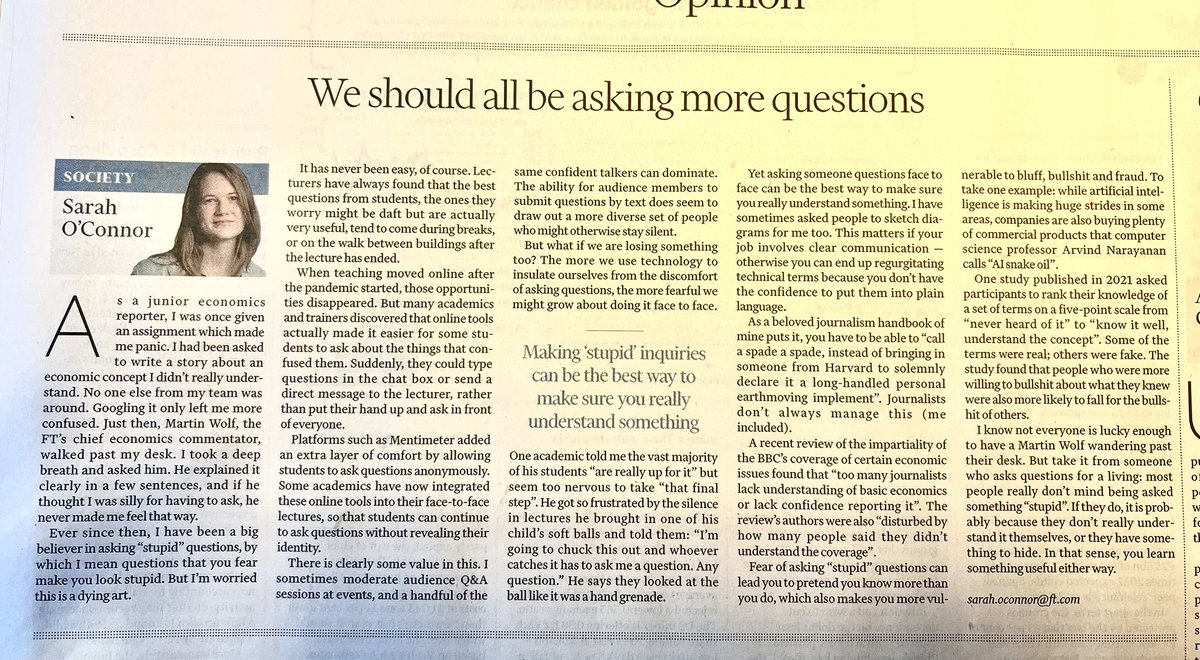 Amelia Torode (@amelia_torode) on Twitter photo This is a fantastic piece by <a href="/sarahoconnor_/">Sarah O'Connor</a> on the importance of questions and the way they get rid of bluff, bullsh*t and fraud π This is a fantastic piece by <a href="/sarahoconnor_/">Sarah O'Connor</a> on the importance of questions and the way they get rid of bluff, bullsh*t and fraud π