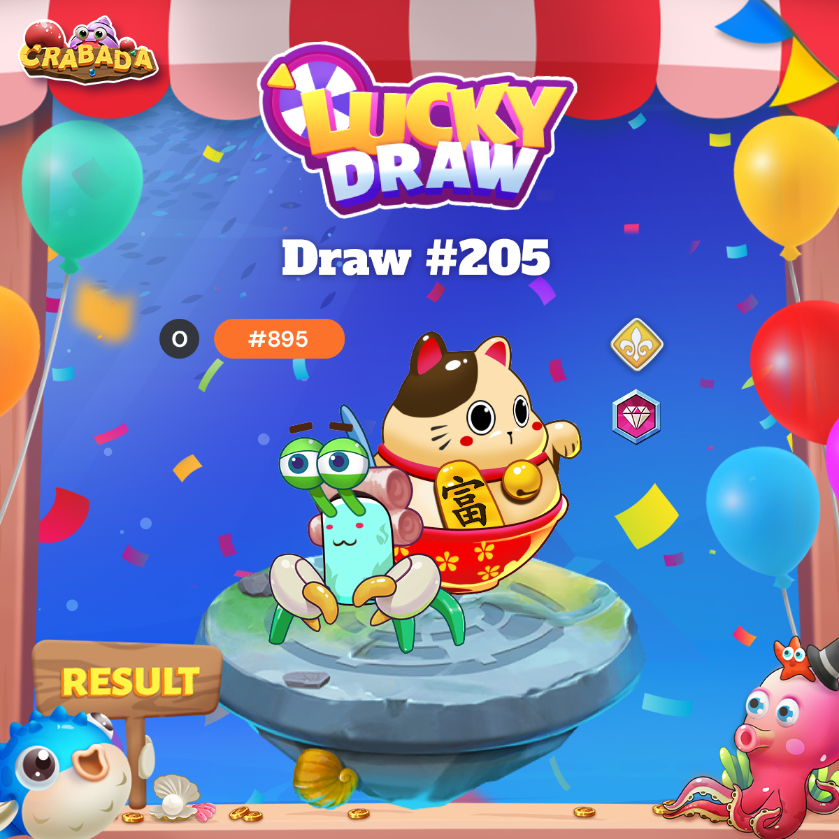 📢Dear Crabadians!

 Draw #205 has ended with 1,040 entries!

CONGRATS TO THE WINNER!🦀🥳
🎟️#488

It's time to get lucky with Daily Crabada Draw #206!🍀✨
JOIN NOW👉staking.crabada.com/lucky-draw