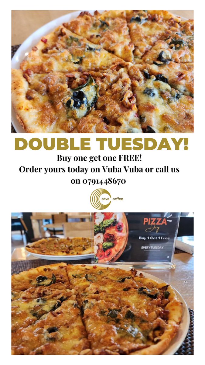 cavecoffee_rw's tweet photo. #RwOT, It's #DoubleTuesday! Buy one get one FREE pizza! Call/WhatsApp 0791448670! https://t.co/Pa6vqjklBt