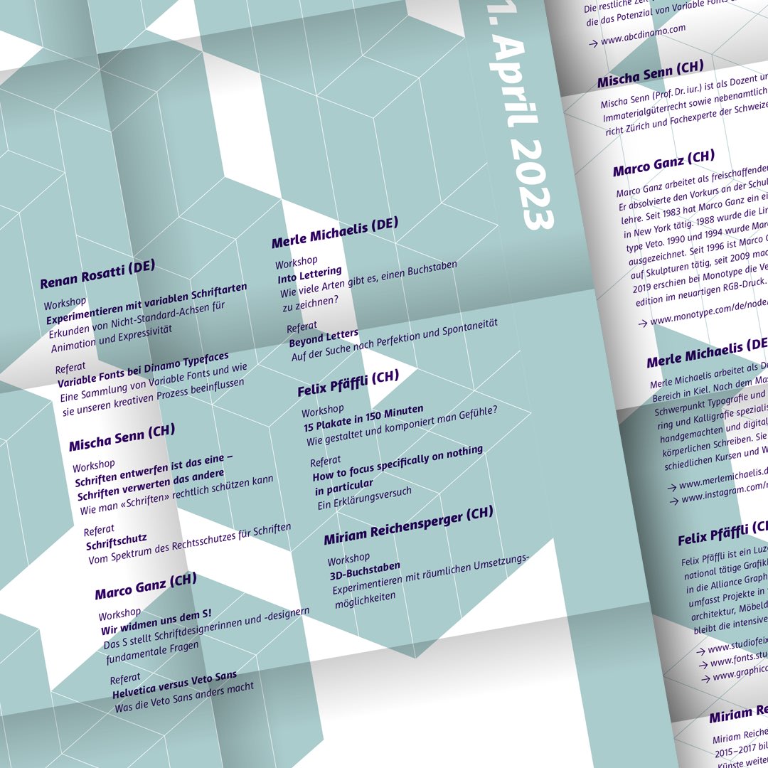Tag der Schrift 2023
Freitag, 31. März und Samstag, 1. April 2023

Anmeldung und Informationen unter
tagderschrift.org

#tagderschrift #typedesign #schriftgestaltung #lettering #kalligrafie #typematters #typography #type #schrift