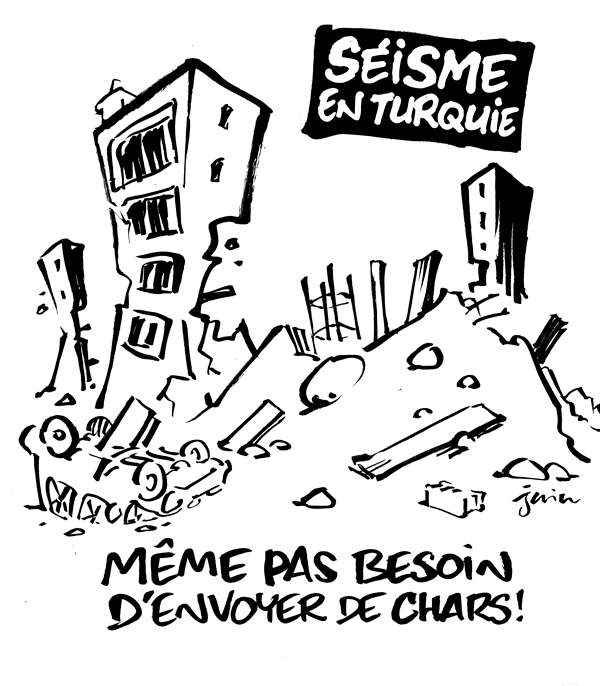 Fransız Charlie Hebdo isimli şerefsiz dergi, Kahramanmaraş depremine istinaden 'tankları göndermeye gerek kalmadı' yazılı karikatür paylaştı. Tanklı veya tanksız yiyorsa buyurun gelin!