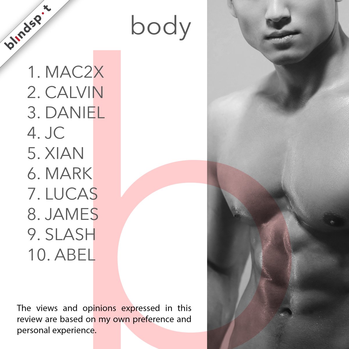 TheBlindSpotPh's tweet photo. HERE ARE MY PCKS FOR MY TOP 10 IN THE BODY CATEGORY,
Individual scorecards will be posted in this thread
don't forget to FOLLOW and RETWEET for more exciting and interesting reviews,
#TheBlindSpot #TBSReview https://t.co/t4BekSCTnt